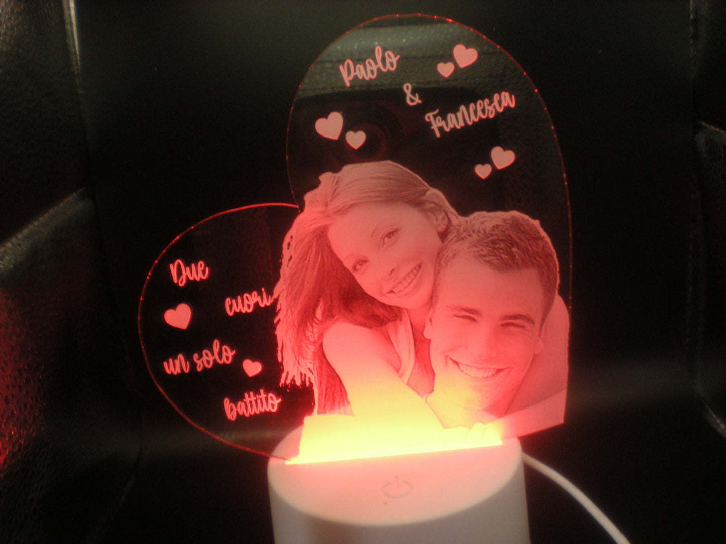 LAMPADA CUORE CON INCISIONE FOTO PERSONALIZZATA