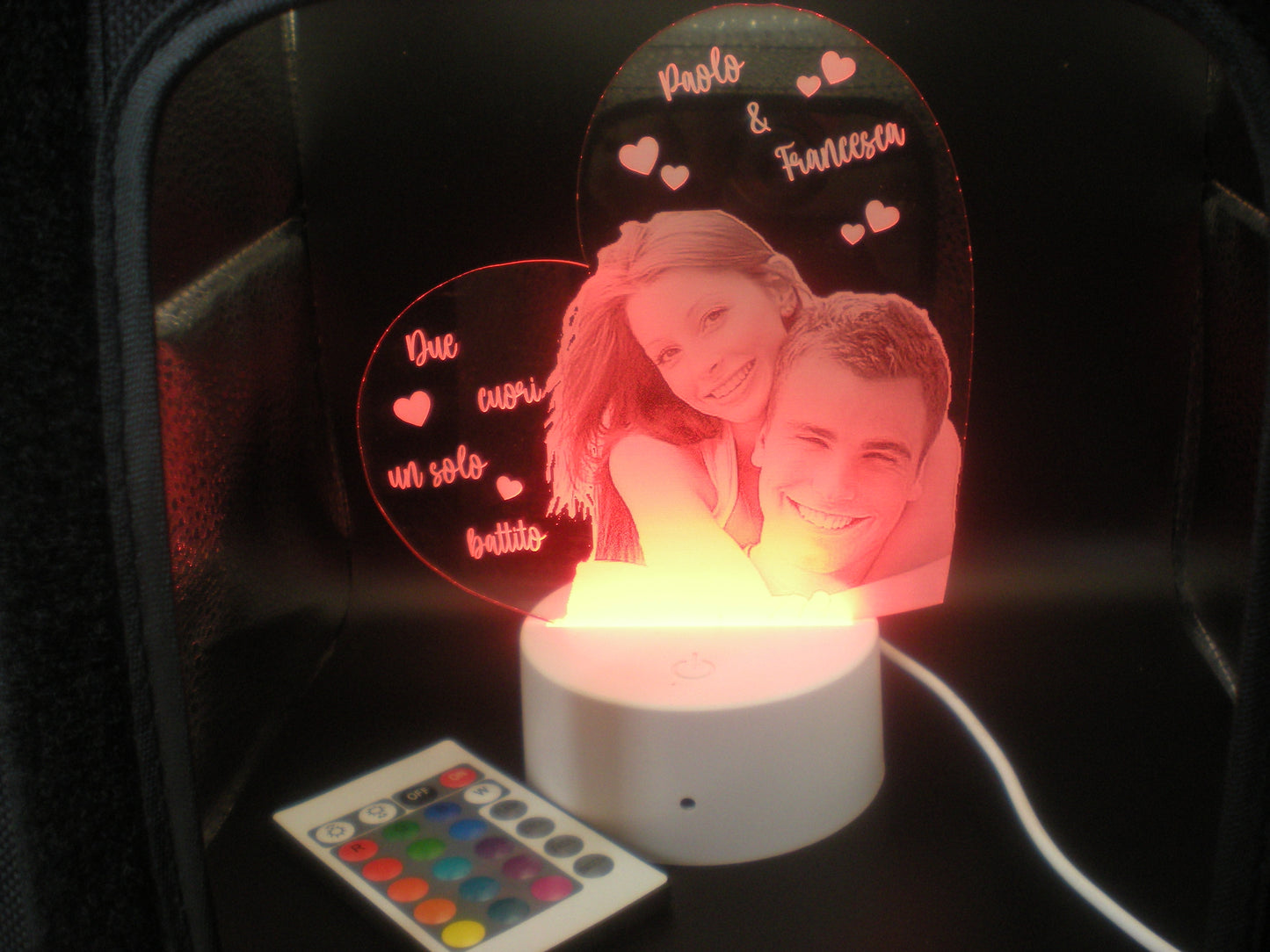 LAMPADA CUORE CON INCISIONE FOTO PERSONALIZZATA