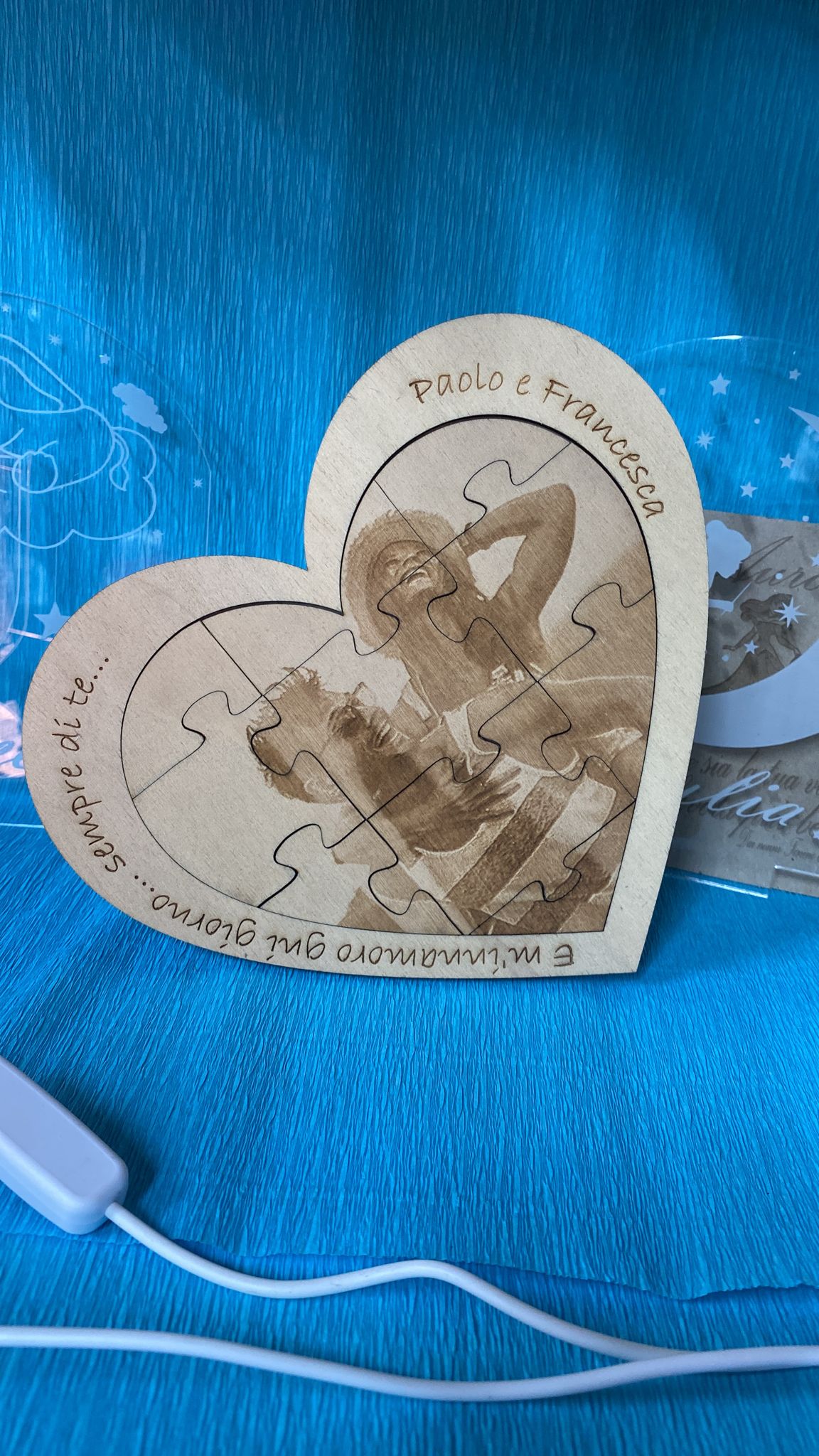 CUORE PUZZLE LEGNO O PLEXIGLASS CON INCISIONE FOTO E/O DEDICA