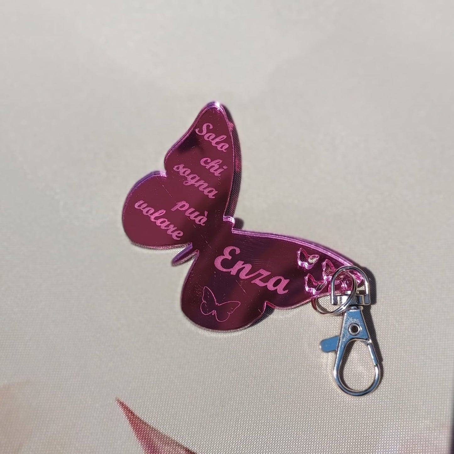 PORTACHIAVI FARFALLA ROSA SPECCHIO