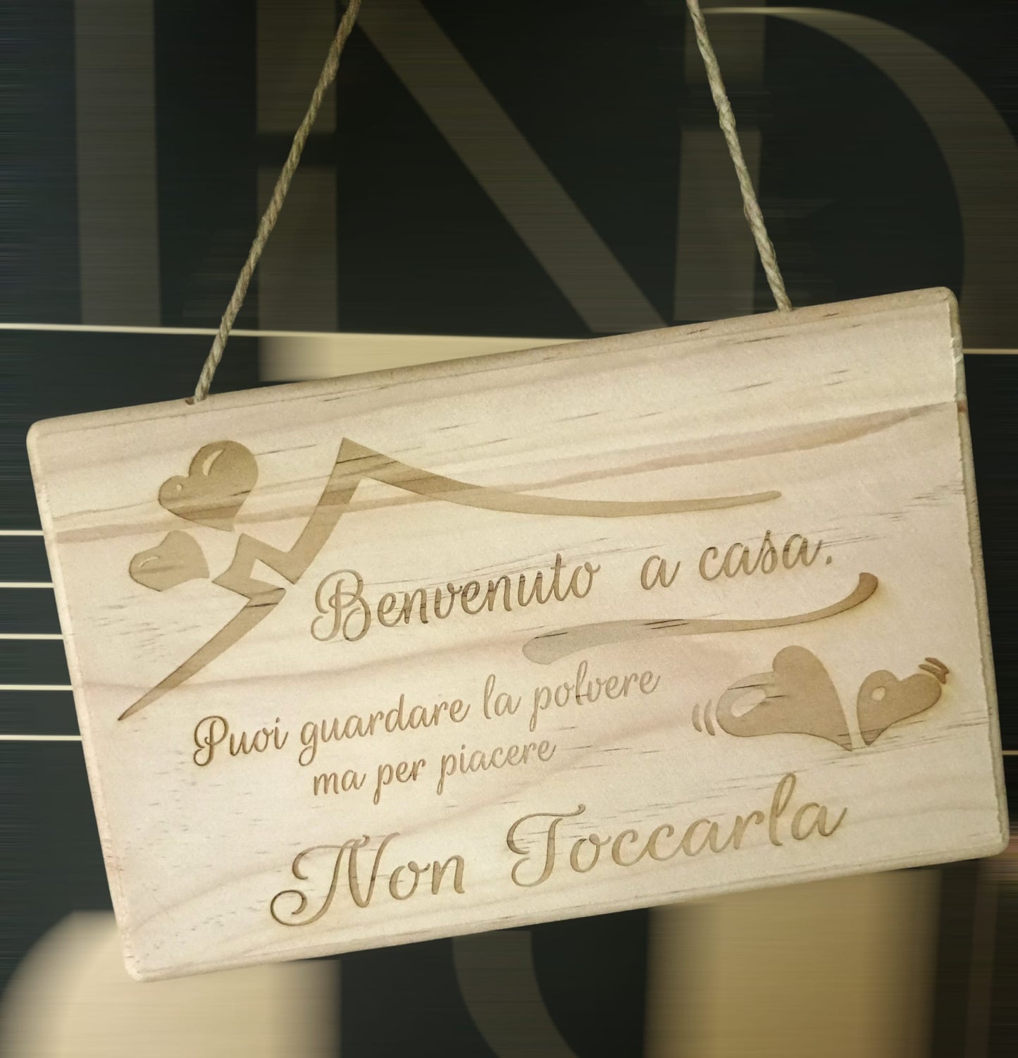 QUADRETTO LEGNO CON CORDA JUTA "Benvenuto a casa"