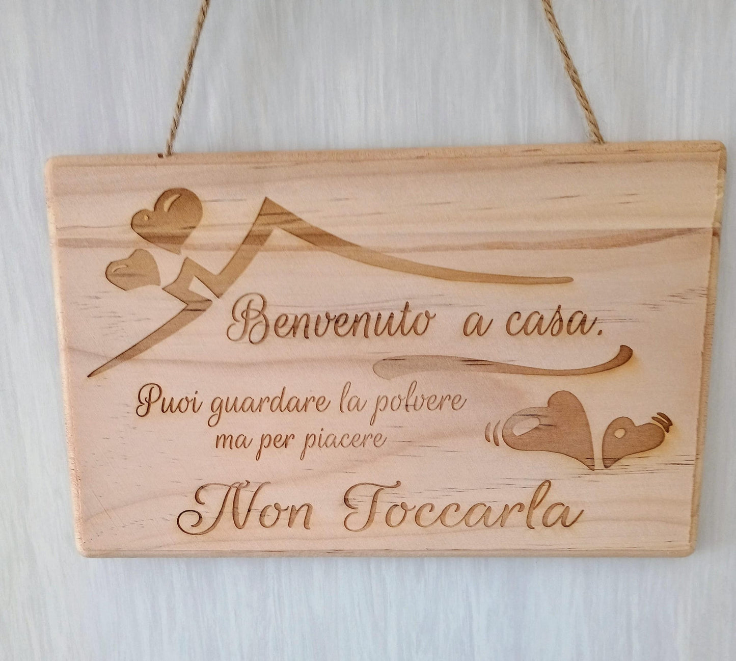 QUADRETTO LEGNO CON CORDA JUTA "Benvenuto a casa"