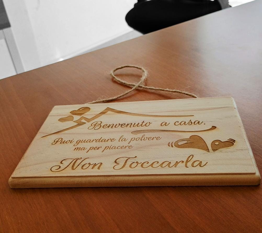 QUADRETTO LEGNO CON CORDA JUTA "Benvenuto a casa"
