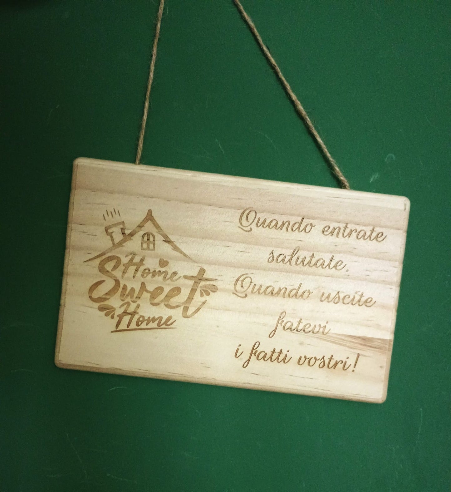 QUADRETTO LEGNO CON CORDA JUTA "Home Sweet Home"