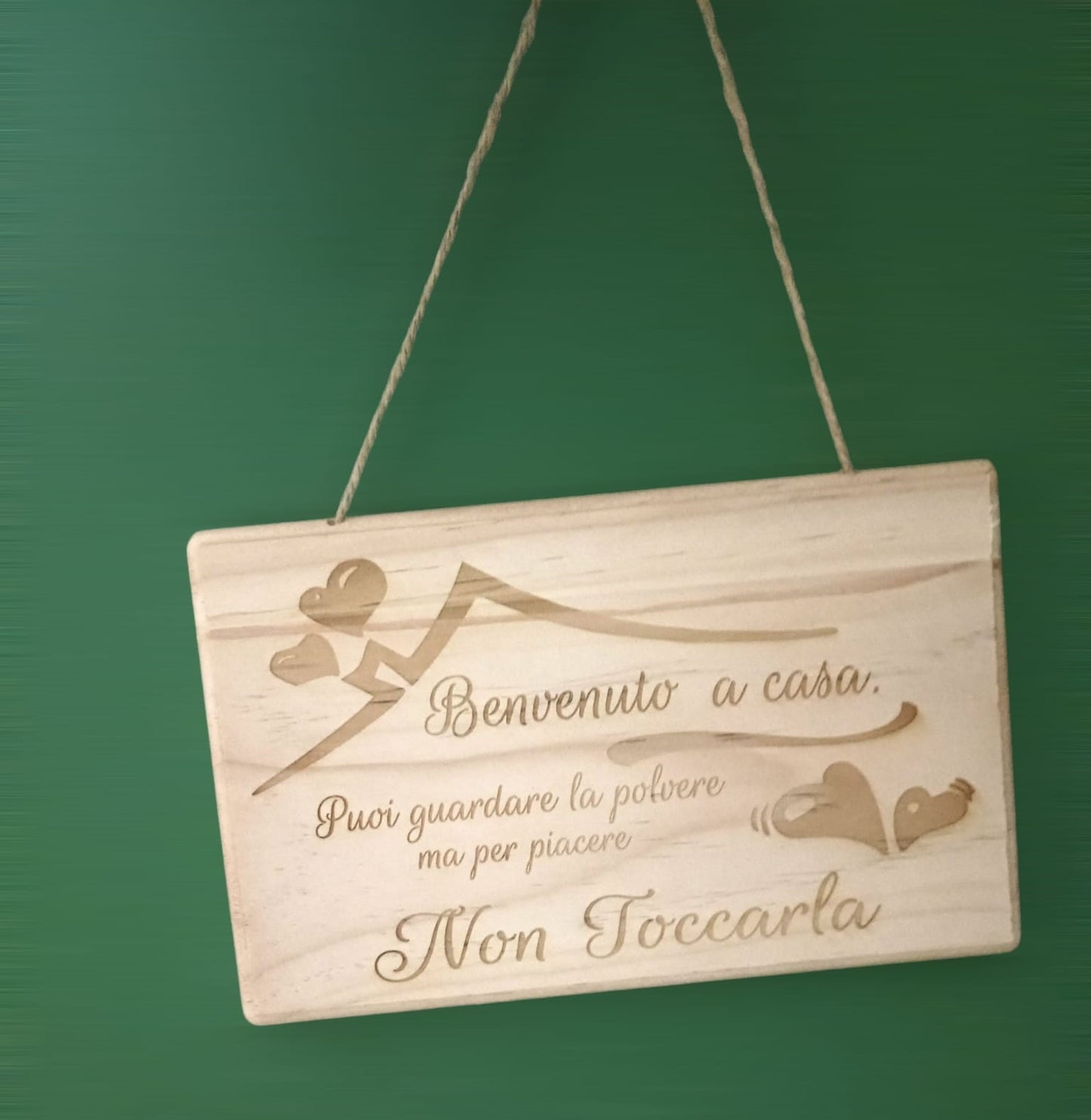QUADRETTO LEGNO CON CORDA JUTA "Benvenuto a casa"