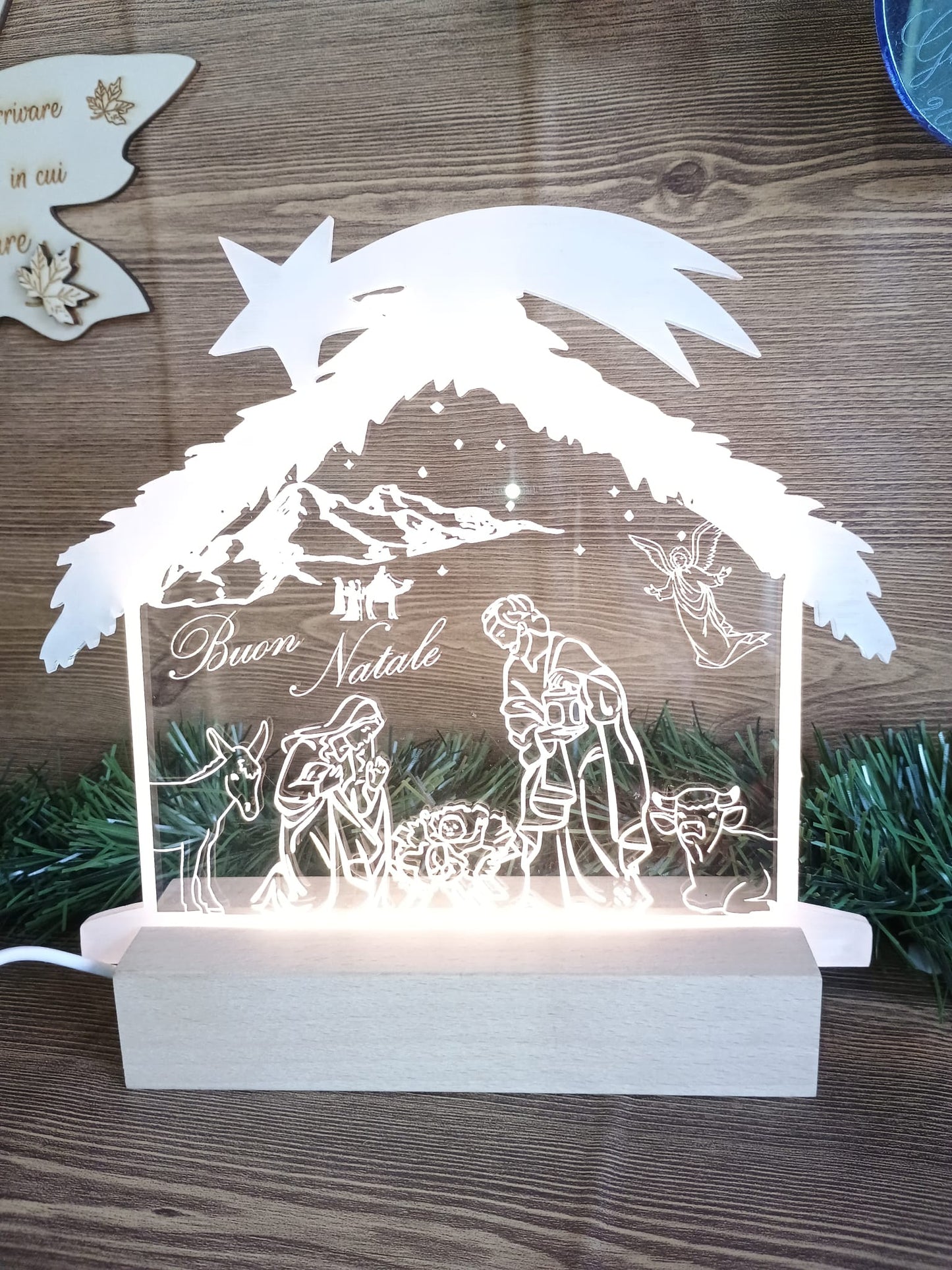 Lampada Presepe con base in legno personalizzata