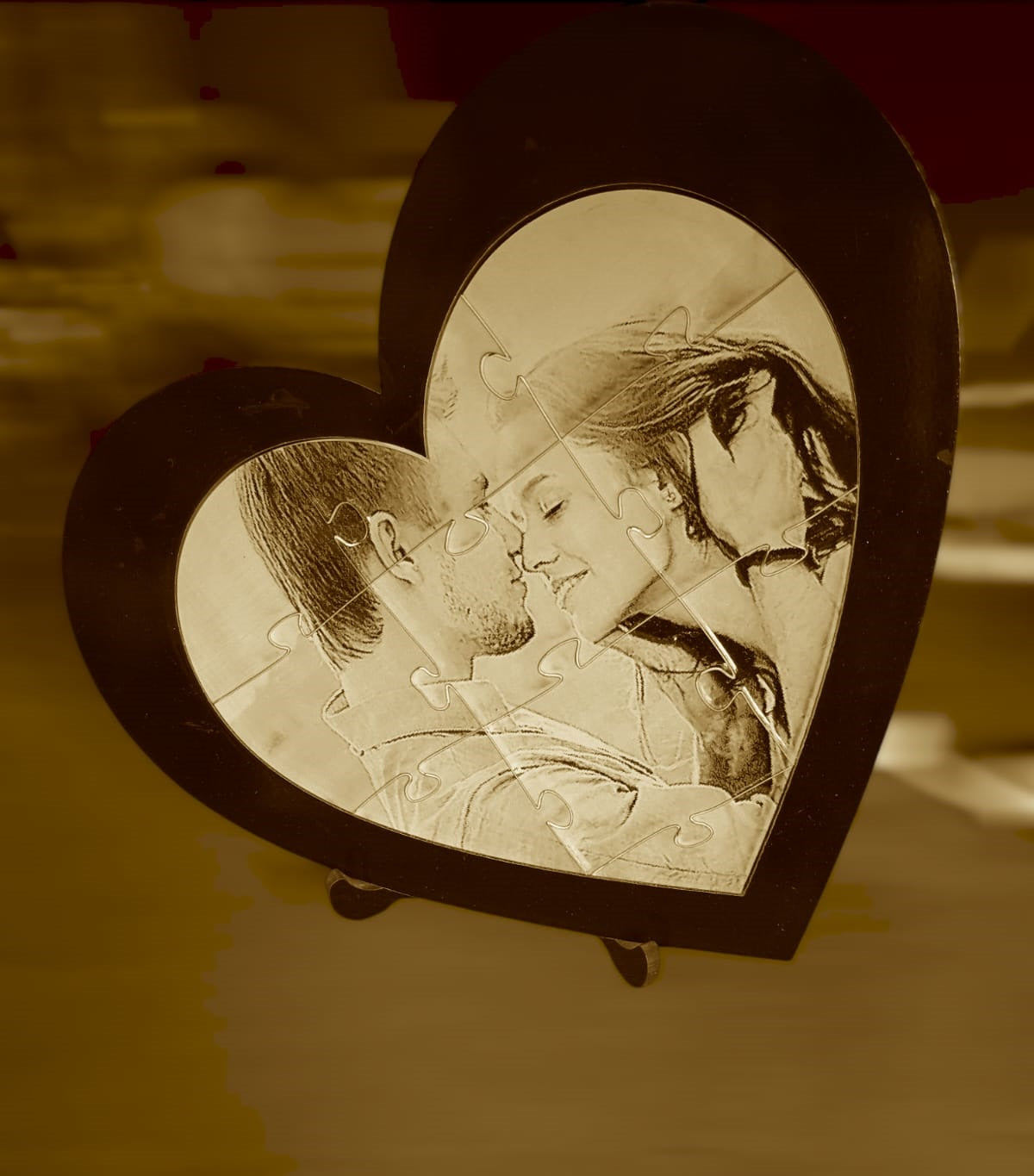 CUORE PUZZLE LEGNO O PLEXIGLASS CON INCISIONE FOTO E/O DEDICA