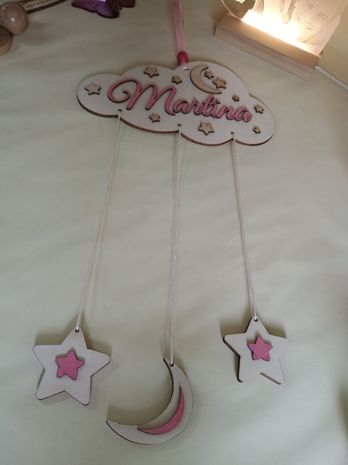 ACCHIAPPASOGNI NUVOLA PERSONALIZZATO ROSA IN LEGNO