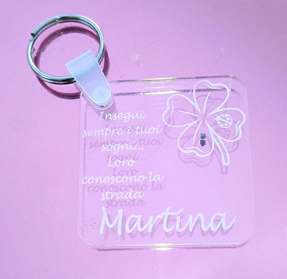 PORTACHIAVI PORTAFORTUNA PERSONALIZZATO QUADRIFOGLIO