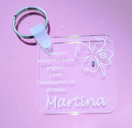 PORTACHIAVI PORTAFORTUNA PERSONALIZZATO QUADRIFOGLIO