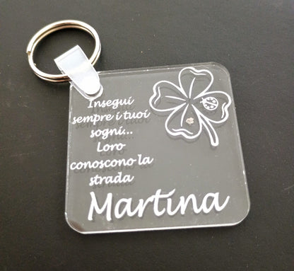 PORTACHIAVI PORTAFORTUNA PERSONALIZZATO QUADRIFOGLIO