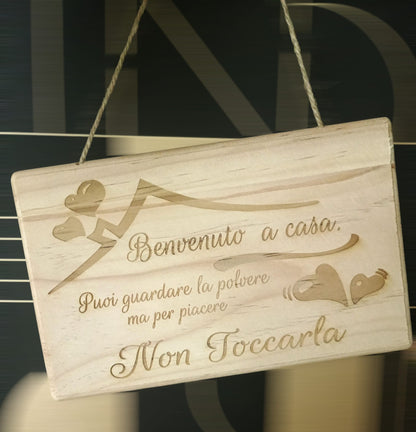 QUADRETTO LEGNO CON CORDA JUTA "Benvenuto a casa"
