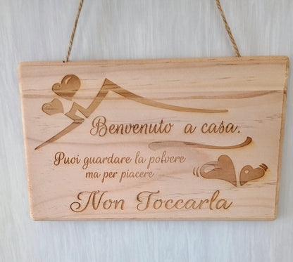 QUADRETTO LEGNO CON CORDA JUTA "Benvenuto a casa"