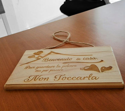 QUADRETTO LEGNO CON CORDA JUTA "Benvenuto a casa"
