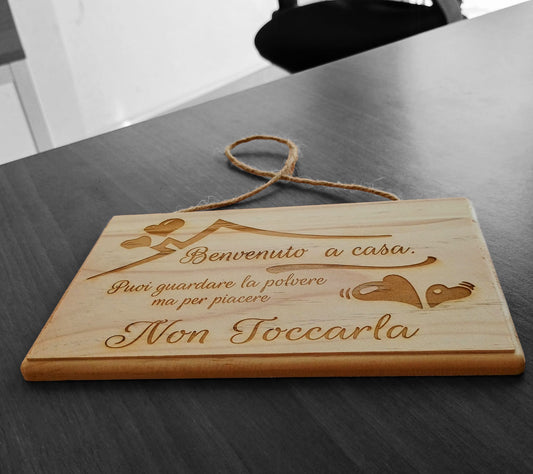 QUADRETTO LEGNO CON CORDA JUTA "Benvenuto a casa"
