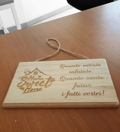 QUADRETTO LEGNO CON CORDA JUTA "Home Sweet Home"