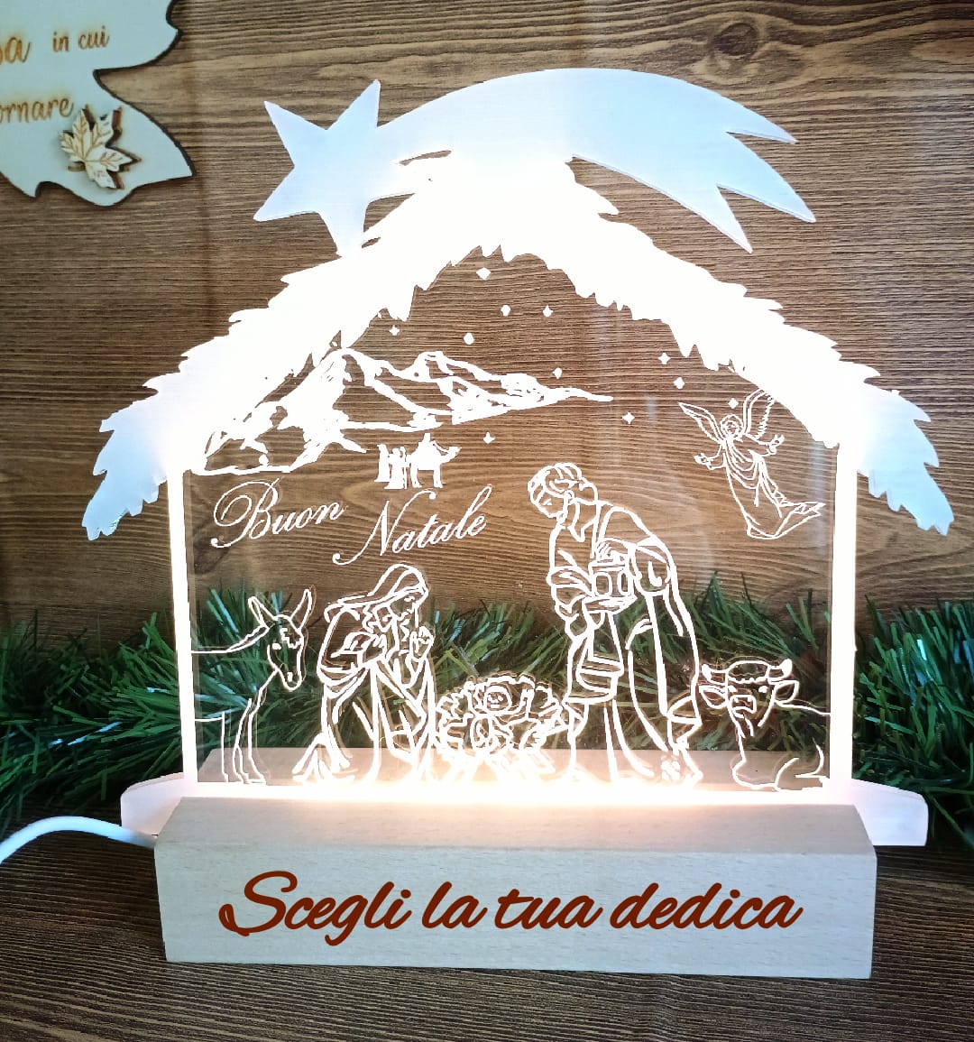 Lampada Presepe con base in legno personalizzata