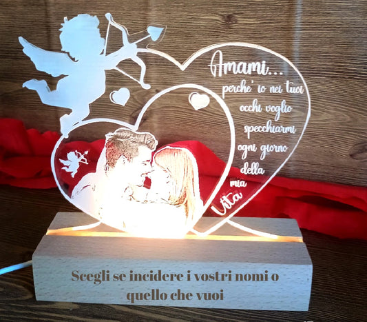 LAMPADA CUPIDO CON INCISIONE FOTO E DEDICA