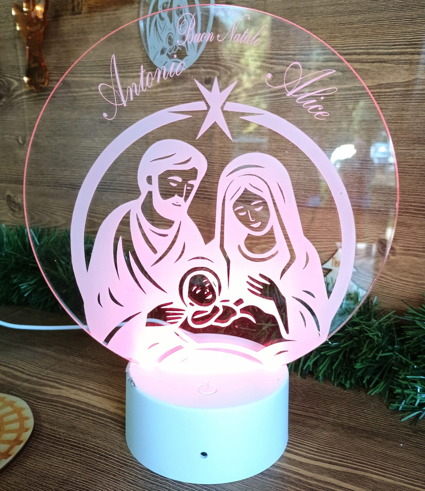 Lampada Natività multicolor personalizzata con nomi incisi