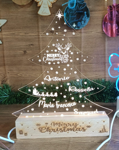 Lampada Albero Di Natale con Nomi incisi e base legno personalizzata