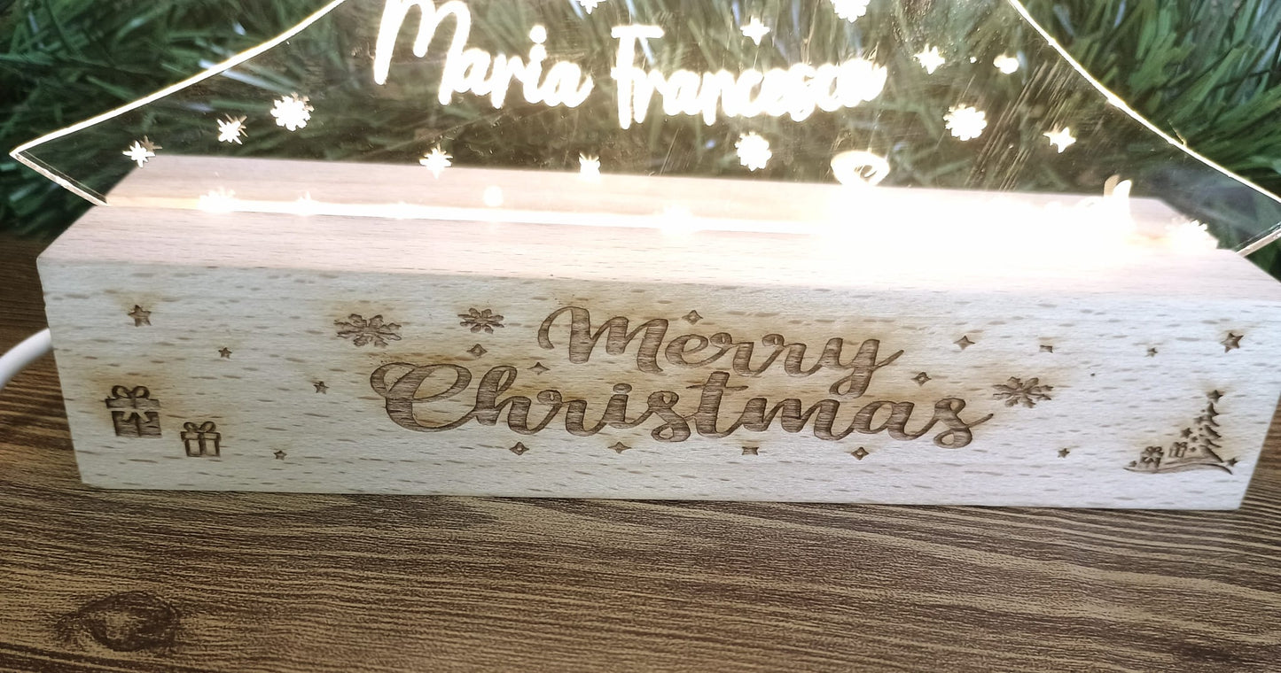 Lampada Albero Di Natale con Nomi incisi e base legno personalizzata
