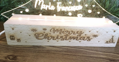 Lampada Albero Di Natale con Nomi incisi e base legno personalizzata