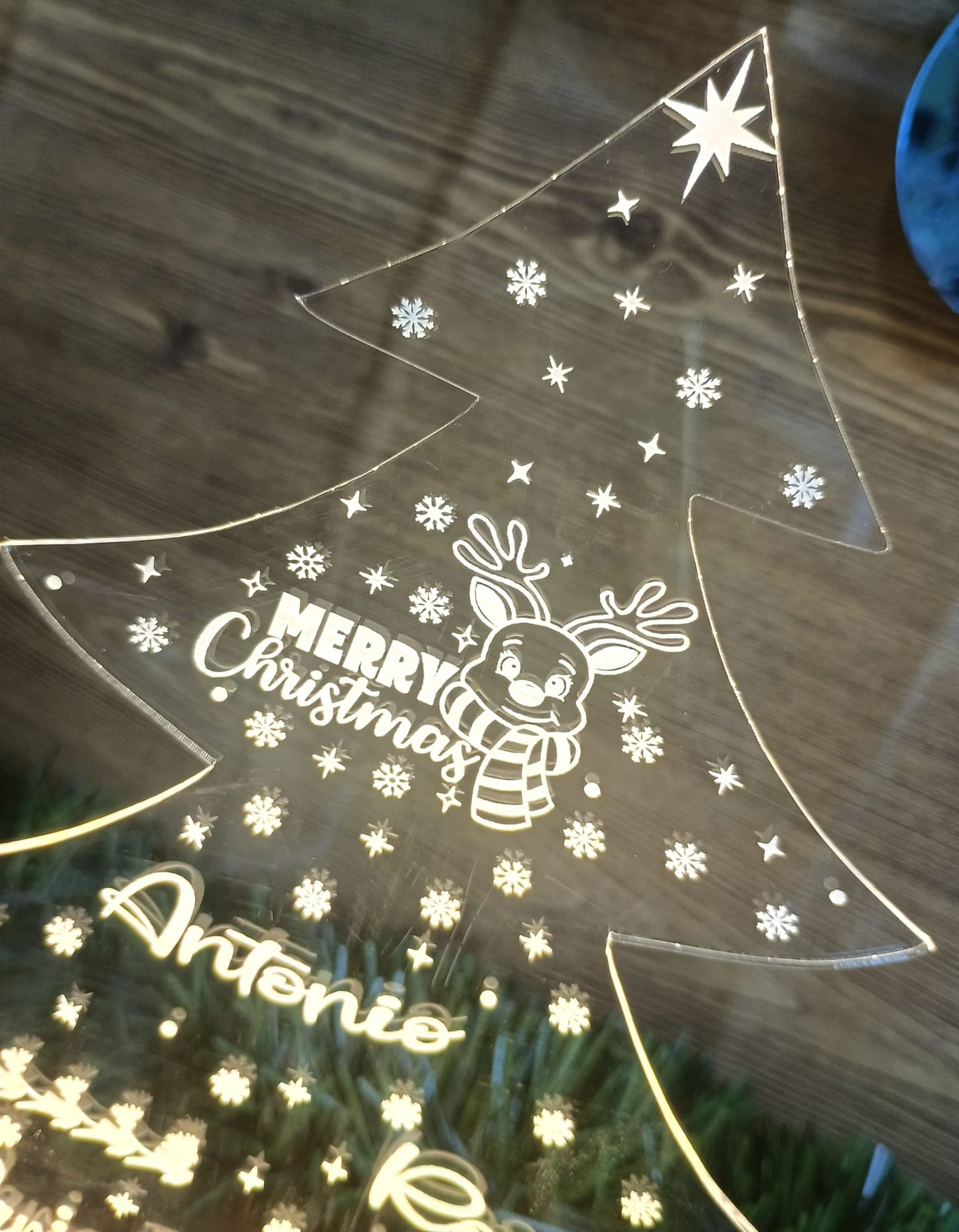 Lampada Albero Di Natale con Nomi incisi e base legno personalizzata