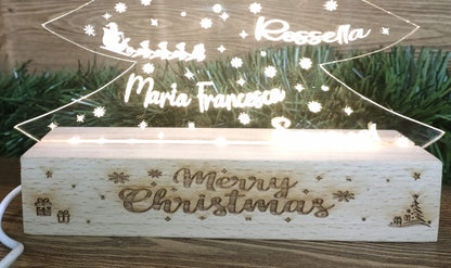 Lampada Albero Di Natale con Nomi incisi e base legno personalizzata