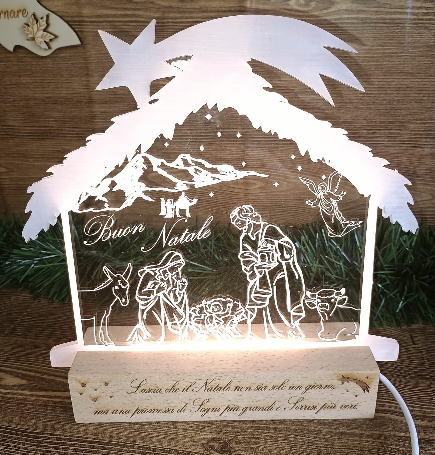 Lampada Presepe con base in legno personalizzata
