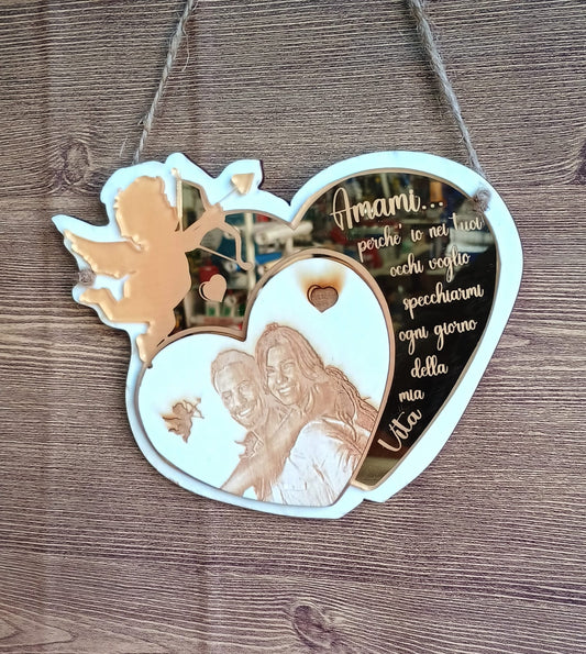 CORNICE DA APPENDERE TEMA CUPIDO CON INCISIONE FOTO E DEDICA